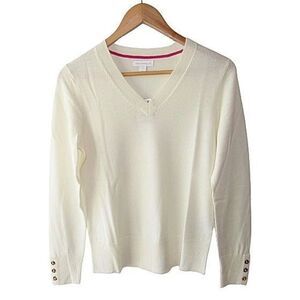 Charter Club V-Neck Button-Sleeve Sweater Cloud S